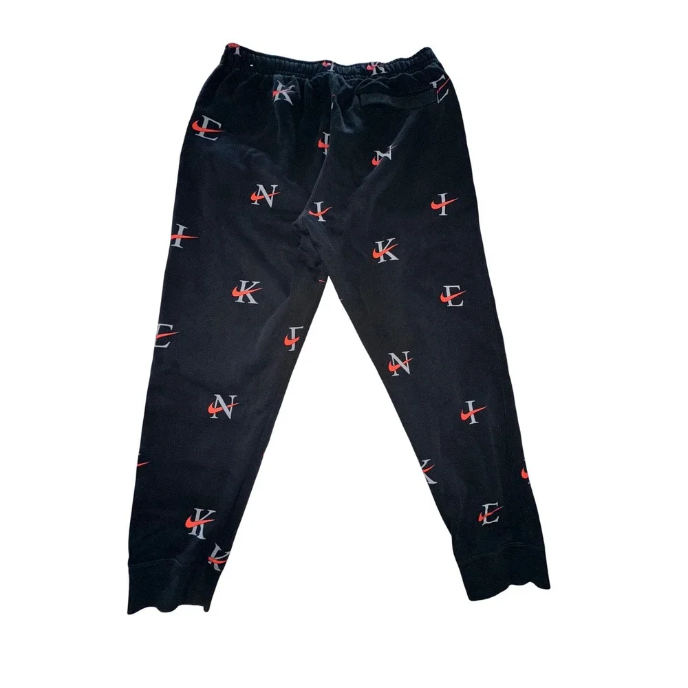 Nike Sportswear Club AOP Fleece‎ Joggers Men large Black Red Gray Swoosh Pants